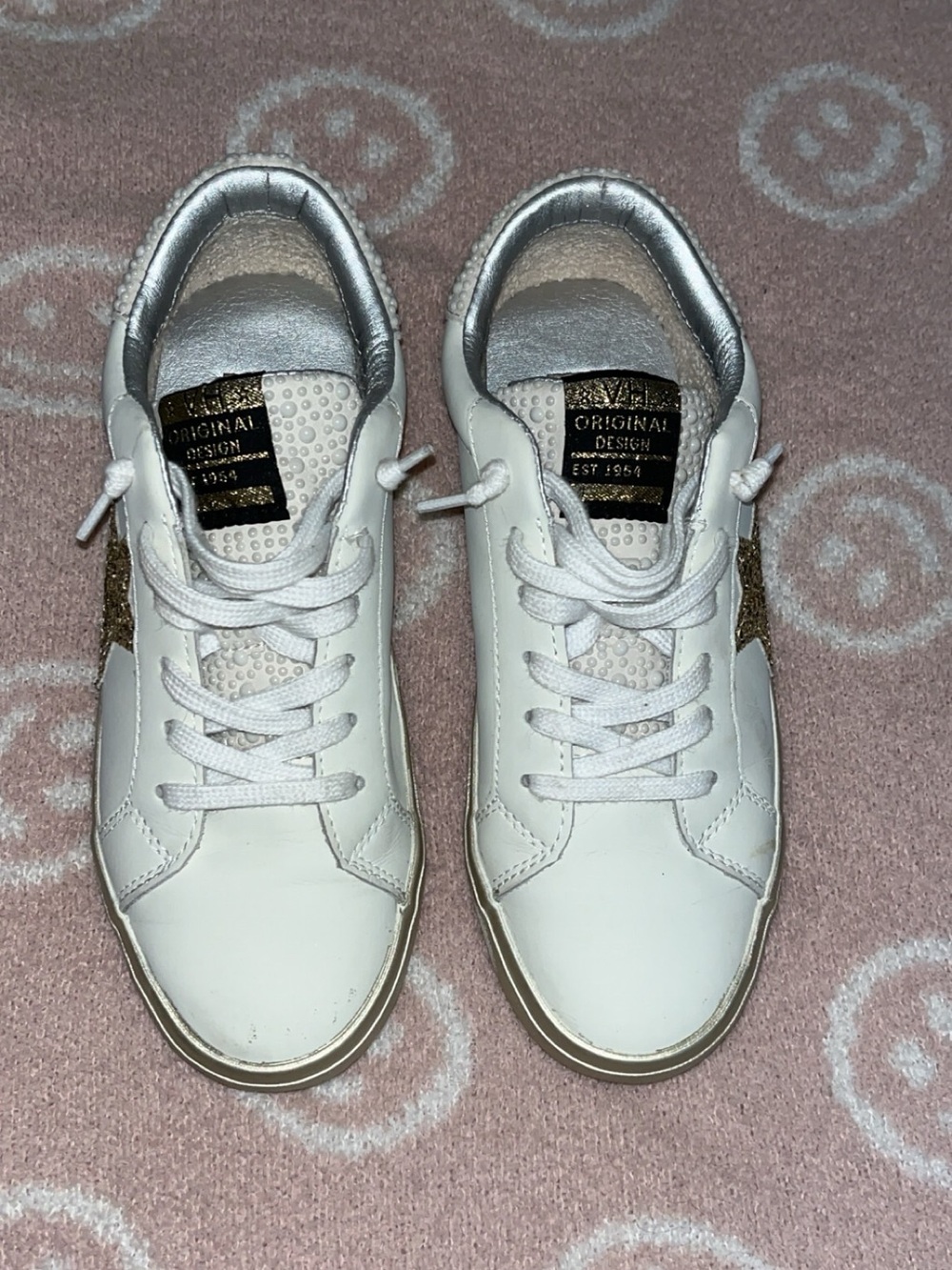 Vintage Havana White Sneakers with Gold Star Accent